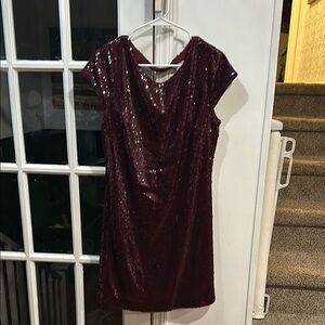 Red Sequin Sheath Dress with Flutter Sleeves for Cocktail
